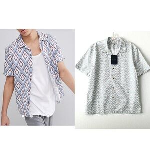 Ted Baker Cotton Collar Short Sleeves Shirt With Diamond Geometric Print